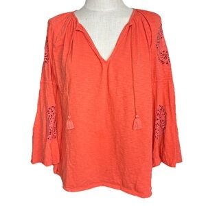 Sundance Orange Crochet Bell Sleeve Peasant Blouse